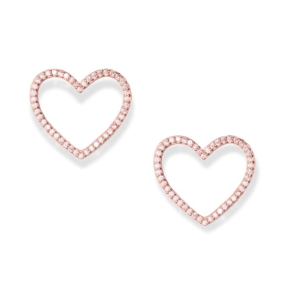 KATE SPADE Pave Heart Earrings Rose Gold Cubic Zirconia Stud Pierced Earrings - Picture 4 of 6